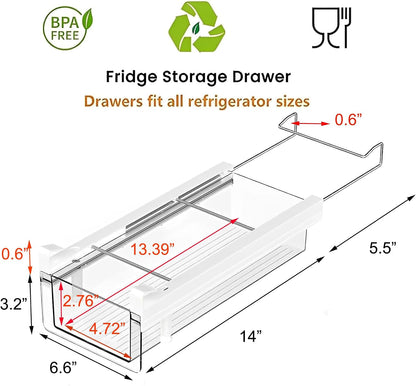 vacane Upgraded Refrigerator Drawers Organizer - Pull Out Fridge Bins with Handle, Extra-Long 19.5" Stretchable and Deep Storage