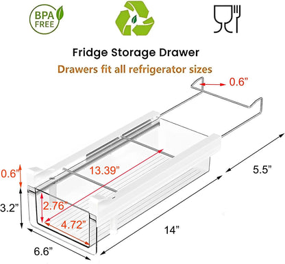 vacane Upgraded Refrigerator Drawers Organizer - Pull Out Fridge Bins with Handle, Extra-Long 19.5" Stretchable and Deep Storage