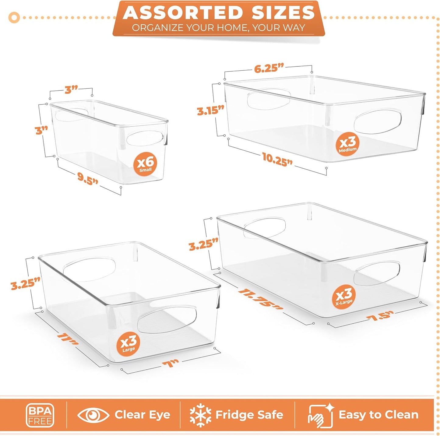Sorbus XL Clear Plastic Storage Bins for Shelves, Clothes, with Handle - Clear Storage Bins, Drawer, Shelf, Closet, Pantry, Fridge, Freezer Organizer Bins, Closet Organizers and Storage (10 pack)