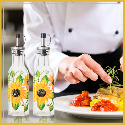 7oz Hand Painted Glass Olive Oil Bottle Dispenser - 200ml Green Oil & Vinegar Cruet with Pourers - Olive Oil Carafe Decanter for Kitchen