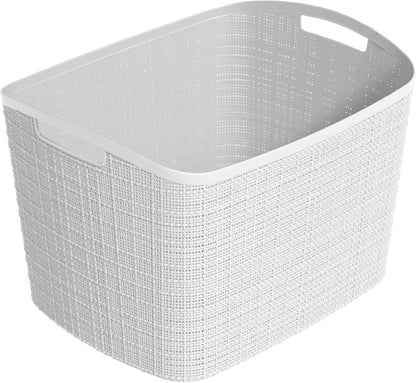 Curver Set of 4 Large 18L Easy Access Jute Decorative Plastic Organization and Storage Baskets - Perfect Bins for Home Office, Closet Shelves, Kitchen Pantry and All Bedroom Essentials, Black