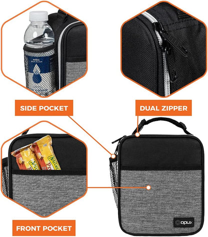 opux Premium Insulated Lunch Box, Soft School Lunch Bag for Kids Boys Girls, Leakproof Small Lunch Pail Men Women Work, Reusable Compact Cooler Tote Lunchbox for Office Adult, Black