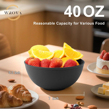 Wrova Wheat Straw Bowls for Kitchen set of 6,Anti-Scald Thick Soup Bowls 40oz,Microwave and Dishwasher Safe Bowl Sets, Unbreakable Cereal Bowl Sets. Vibrant Series