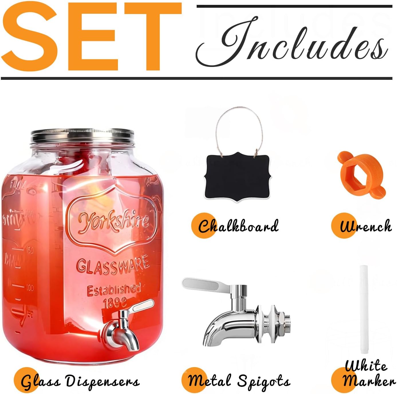 2 Gallon Glass Drink Dispenser,Beverage Dispenser with Stand,Lemonade Dispenser with 304 Stainless Steel Spigot Leakproof for Entertaining Guests, Picnic,Hosting Parties