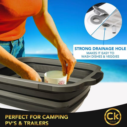 New XL Collapsible BBQ Prep Tub with LOCKING Lid, Cutting Board & Drain Hole | BPA-Free, Food-Grade, Space-Saving Prep Tubs for Marinating, Grilling, Camping & Outdoor Cooking (Black, 16L)