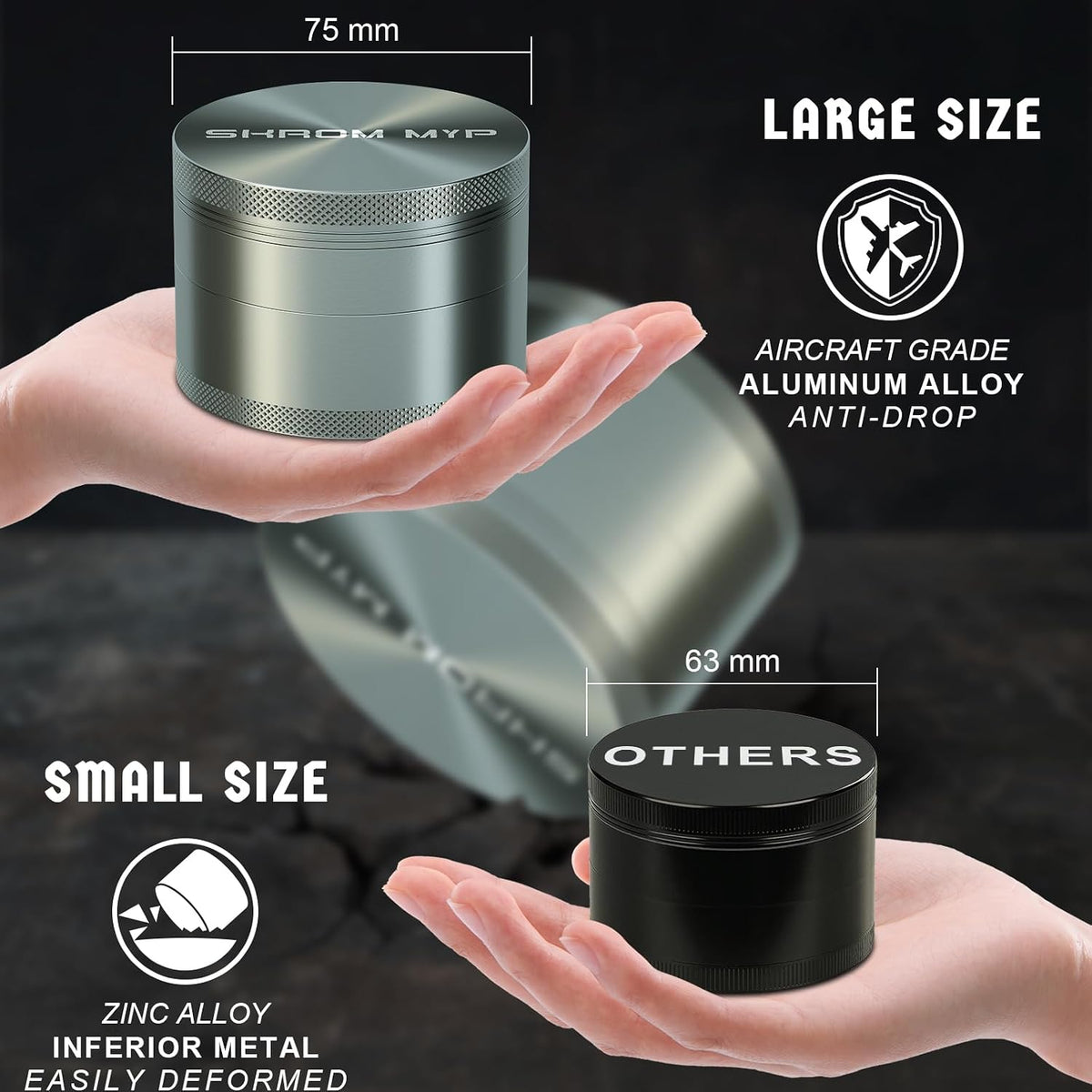 Spice Grinder, Aluminum Large 3" Kitchen Grinder (Grey)