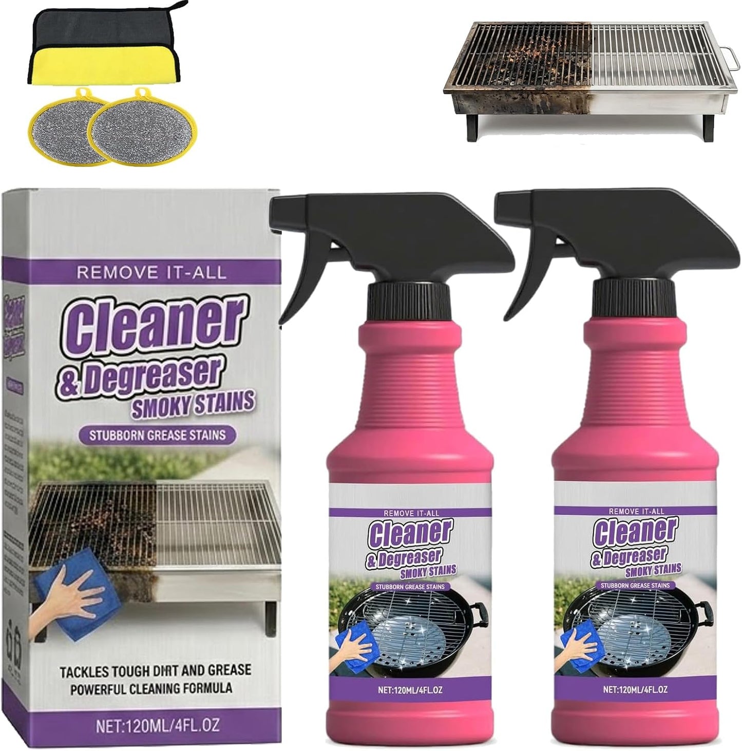 Fast-Acting Heavy Duty BBQ Grill Cleaner Spray, Easy Off Oven Cleaner & Degreaser Cleaner Heavy Duty For Outdoor Grills, Grates, And Kitchen Surfaces (2 Pcs)