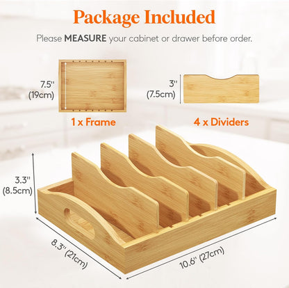 Lifewit Bamboo Lid Organizers for Inside Cabinet with 5 Sections
