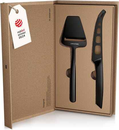 LARS NYSØM Cheese Knife Set Edge 2 pcs. I Cheese Knife Set Made of Stainless Steel I Premium Gift Box I Perfect as Christmas Gift (Carbon Black)