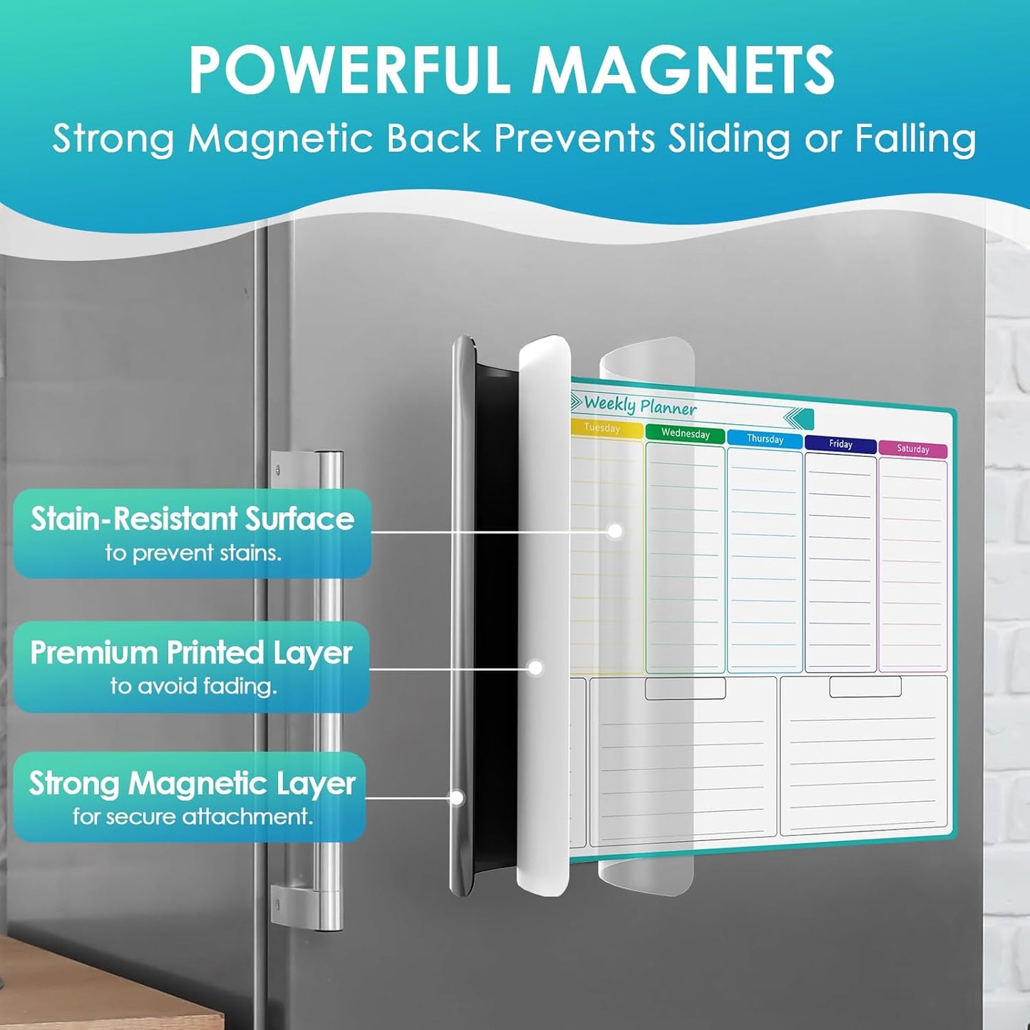 MaxGear Black Weekly Dry Erase Board,16"x12" Magnetic Whiteboard Meal Planner Blackboard for Fridge, Chalkboard Calendar Menu Planning Board Notepad for Kitchen with 7 Markers and 1 Eraser