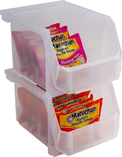 ReadySpace Medium Plastic Storage Bins, Stackable Organizer Containers for Closet Pantry Shelf Garage and Office Organization, Clear, 8 Pack