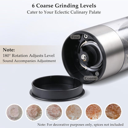 Electric Salt and Pepper Grinder Set, USB Rechargeable, Automatic Salt and Pepper Mill Grinder with Adjustable Coarseness, Electric Salt Shakers, LED Light, Refillable (2 Packs, Greige)