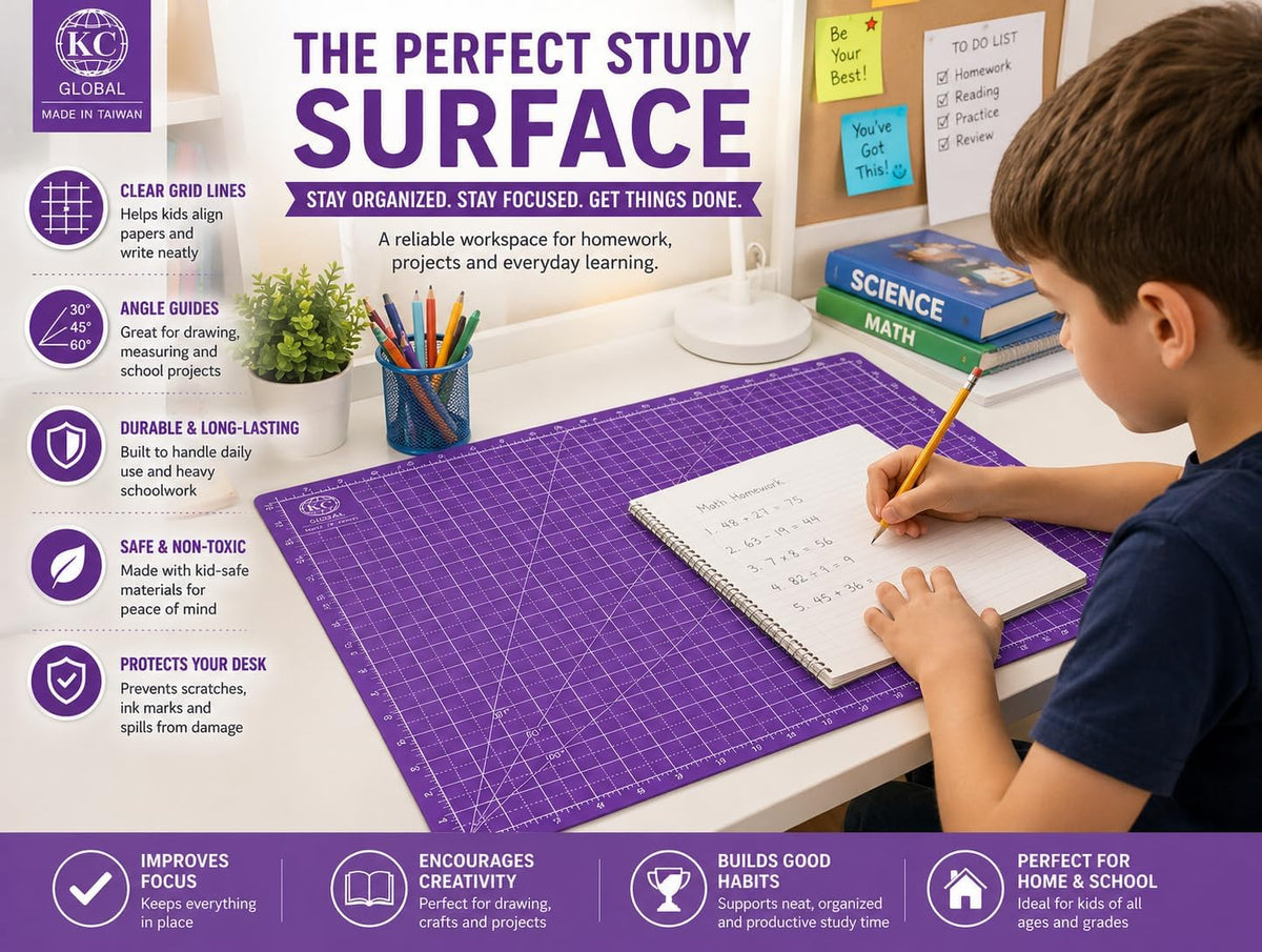 KC GLOBAL A3 (19"x13") Professional Grade Self-Healing Cutting Mat (Purple) - Odor-Free, Double-Sided, Eco-Friendly, Non-Slip, Premium Desk mat for DIY, Crafting, Model Building,and Art Projects
