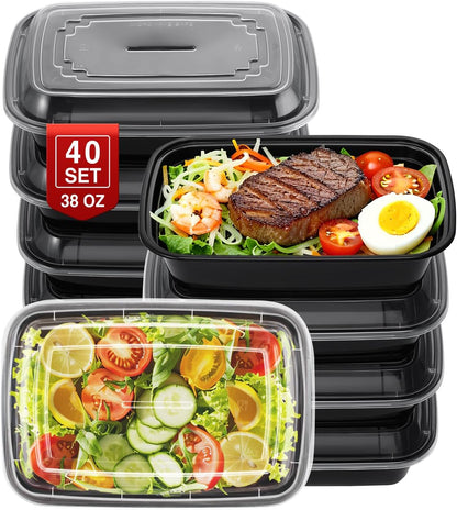 NEEBAKE 60 Sets 32oz Meal Prep Containers 2 Compartment - Plastic Food Storage Containers 2 Compartments with Lids