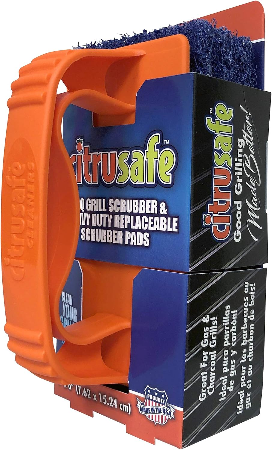 Citrusafe BBQ Grill Scrubber with 3 Heavy Duty Replaceable Scrubber Pads - Removes Grease and Burnt Food Safely from Grill Grates