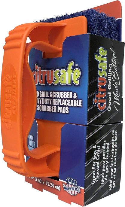 Citrusafe BBQ Grill Scrubber with 3 Heavy Duty Replaceable Scrubber Pads - Removes Grease and Burnt Food Safely from Grill Grates