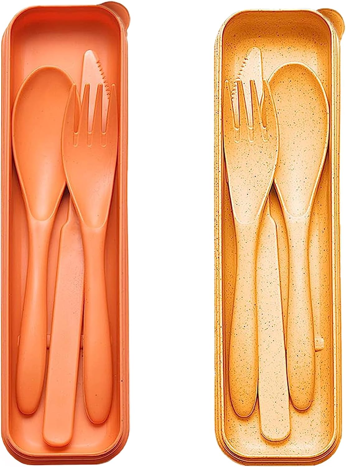 Reusable Travel Utensils Set with Case, 4 Sets Wheat Straw Portable Plastic Fork Spoons Knife Cutlery, Camping Eco-Friendly BPA Free Tableware for Kids Adults Work Picnic or Daily Use (Colorful)