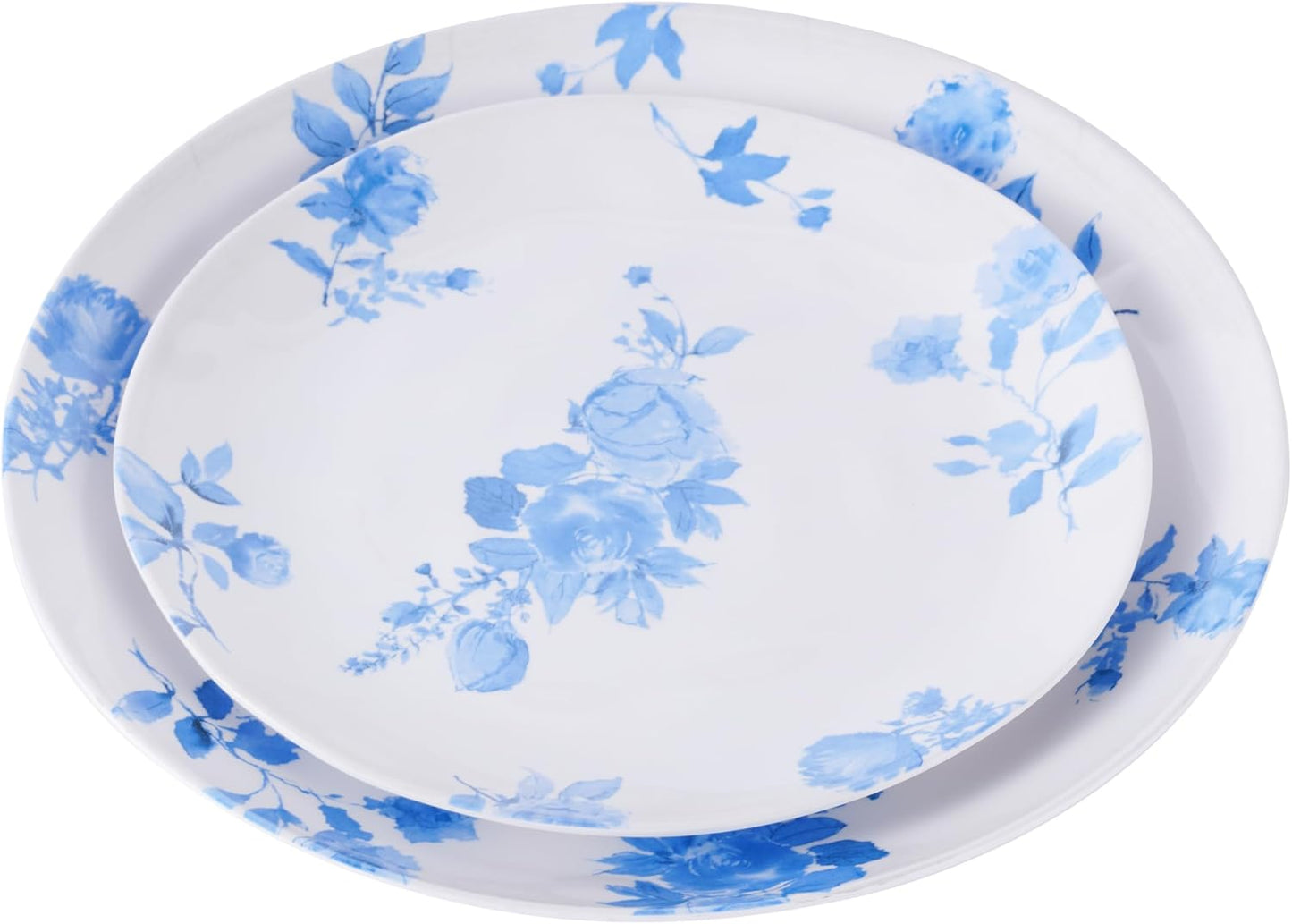 Cottage Blue 12.9'' x 6.9'' Serving Platter, Durable, Shatter-Resistant, and Dishwasher Safe Melamine Platter for Appetizers, Main Courses, Desserts, or Cheeses - White