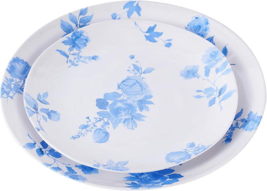Cottage Blue 12.9'' x 6.9'' Serving Platter, Durable, Shatter-Resistant, and Dishwasher Safe Melamine Platter for Appetizers, Main Courses, Desserts, or Cheeses - White