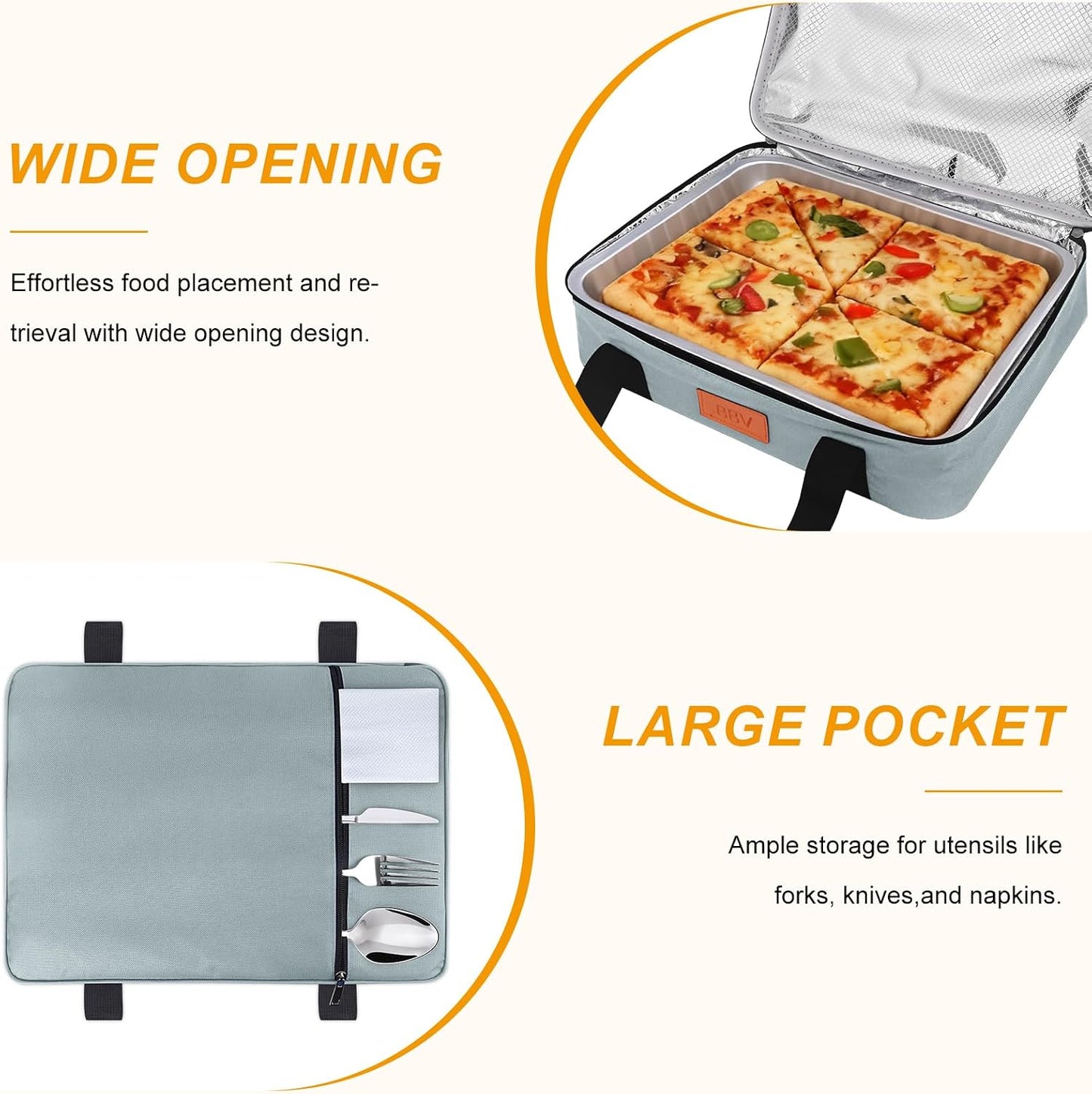 BBV Insulated Casserole Carrier for Hot or Cold Food, Food Warmer Bag Fits 9"x13" Baking Dish, Durable Nylon Leak Proof Food Containers for Travel, Potluck, Parties, Picnic, Cookouts (Beige)
