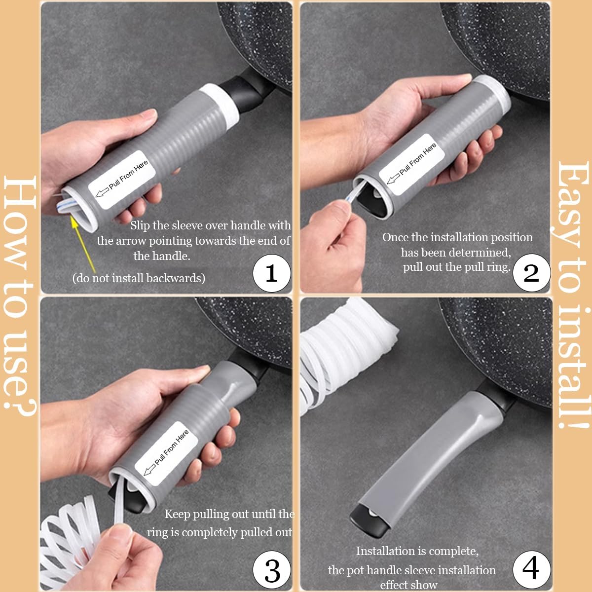 2 Pcs Heat-Resistant Pot Handle Silicone Cover, Non-Slip Pan Handle Sleeve, Easy to Install and Clean, for Cast Iron Skillet, Frying Pan (grey, M)
