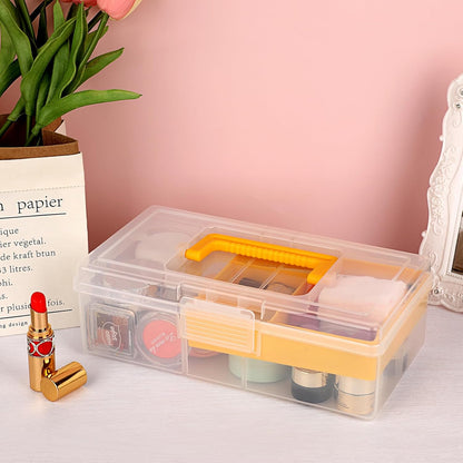 JUXYES Clear Art Craft Supply Storage Bin Sewing Box With Handle Lid | Clear Stackable Latching Craft Storage Bin for School Office, Organizing Stationery, Sewing, Art Craft, DIY Supplies