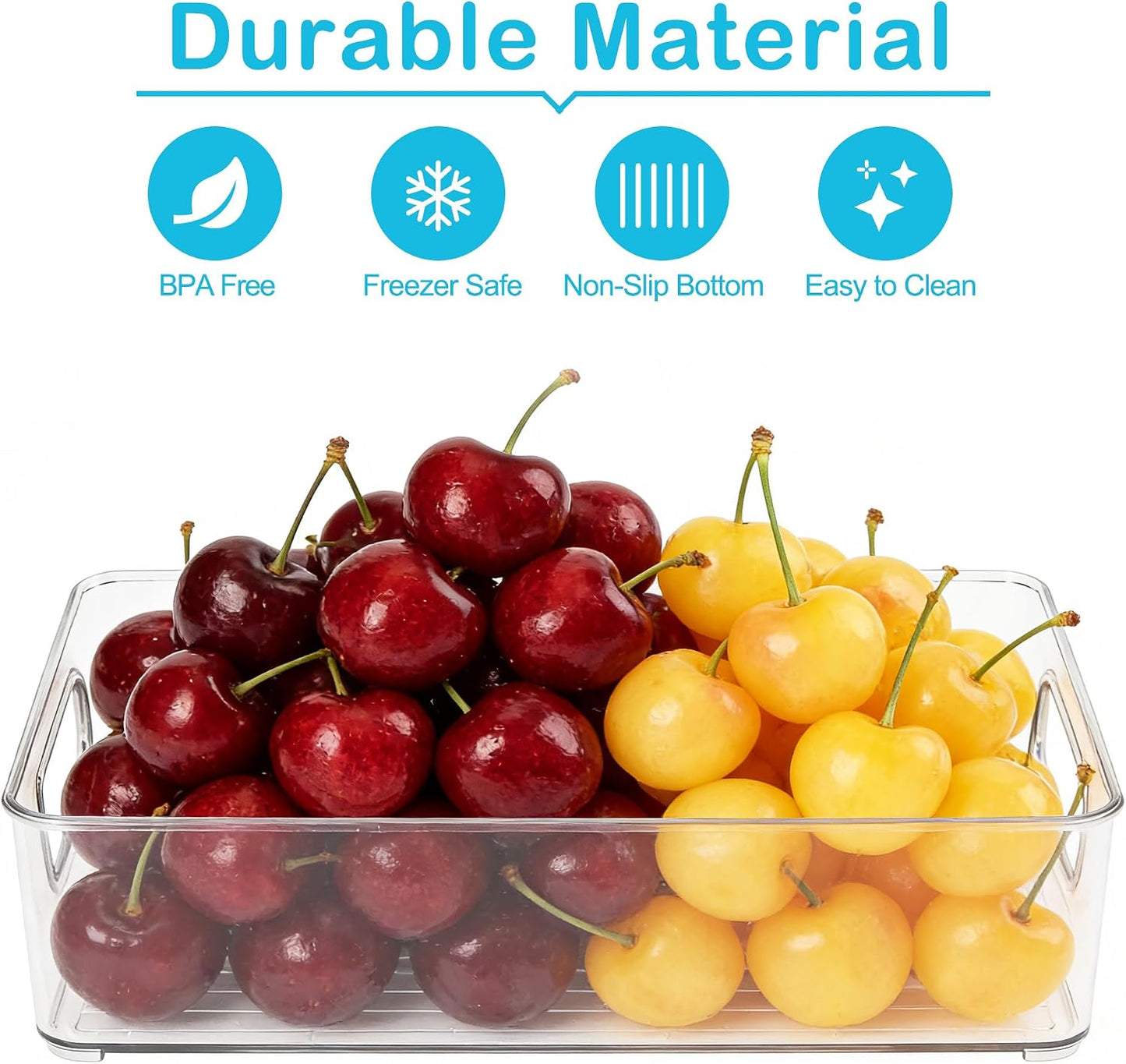 LotFancy Refrigerator Organizer Bins, 4 Pack,10x6x3 in, BPA Free Clear Plastic Storage Bins for Pantry Organization, Stackable Containers with Handles for Fridge, Kitchen Drawer, Freezer, Cabinet