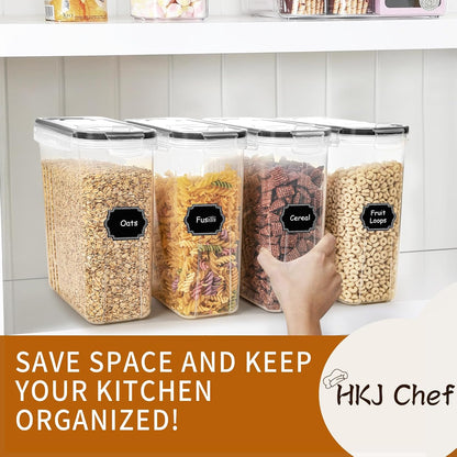Cereal Containers Storage Set (4L / 135.2oz), 8PCS Airtight Food Storage Containers with Lids, Cereal Dispensers for Kitchen Pantry Organization and Storage with Pour Spout, 20 Labels, Marker