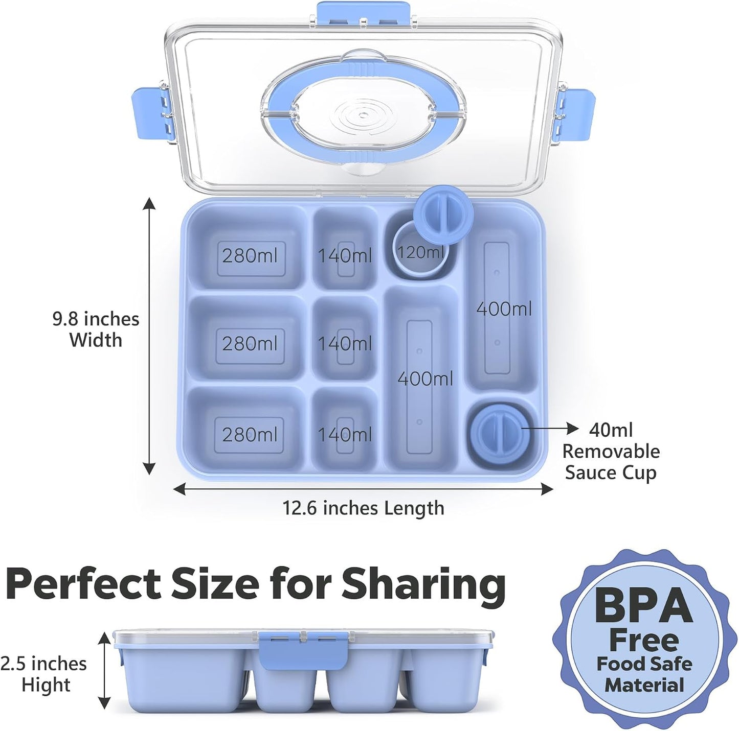 Snackle Box Container for Adults with 10 Compartment, Divided Serving Tray with Lid and Handle and 2 Sauce Containers, Portable Snack Box Container for Charcuterie Party Travel, Purple