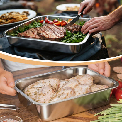 LemonRoad 4 in 1 Grill Prep Trays Sets, Grilling Prep and Serve Tray Large Stainless Steel Food Trays with Cutting Board for Outdoor Cooking Picnic Grilling BBQ Accessories Gift