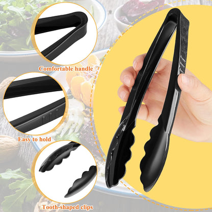 Plastic Tongs, 9 Inch Disposable Serving Tongs,Black