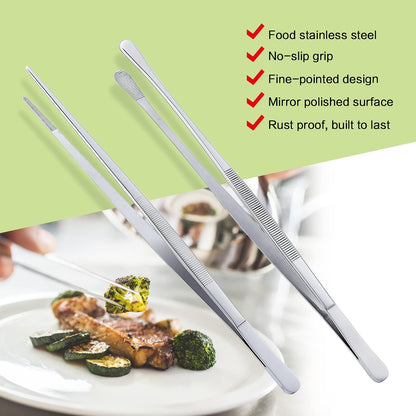 Set of 3 Kitchen Tweezers Fine Tweezer Tongs, MSY BIGSUNNY Stainless Steel Food Tweezers, Precision Serrated Tips Food Tongs (8.5" 10" and 12")
