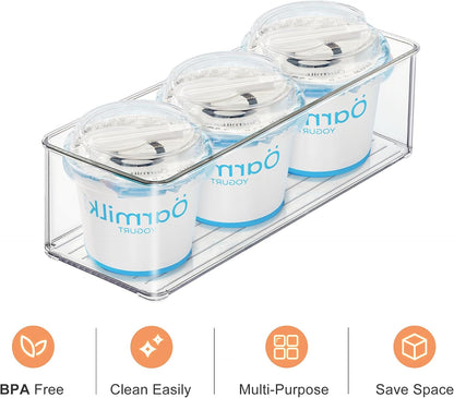 Heyuzb 8 PACK Freezer Organizer Bins Fridge Organizers and Storage Stackable Refrigerator Organizers Bins with Side Handles Clear Storage Bins for Pantry, Under Sink, Kitchen Cabinet