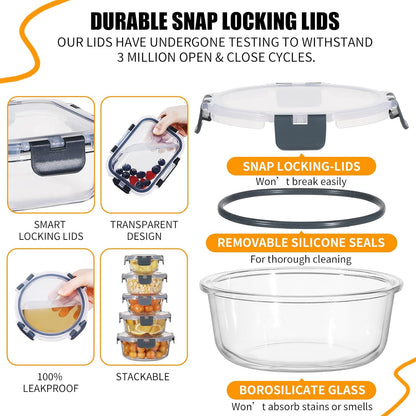 DANALLAN 30Pcs Glass Food Storage Containers with Lids Meal Prep Containers Airtight Leak Proof Bento Lunch Boxes Lunch Containers Sets Microwave Oven Freezer Dishwasher Safe