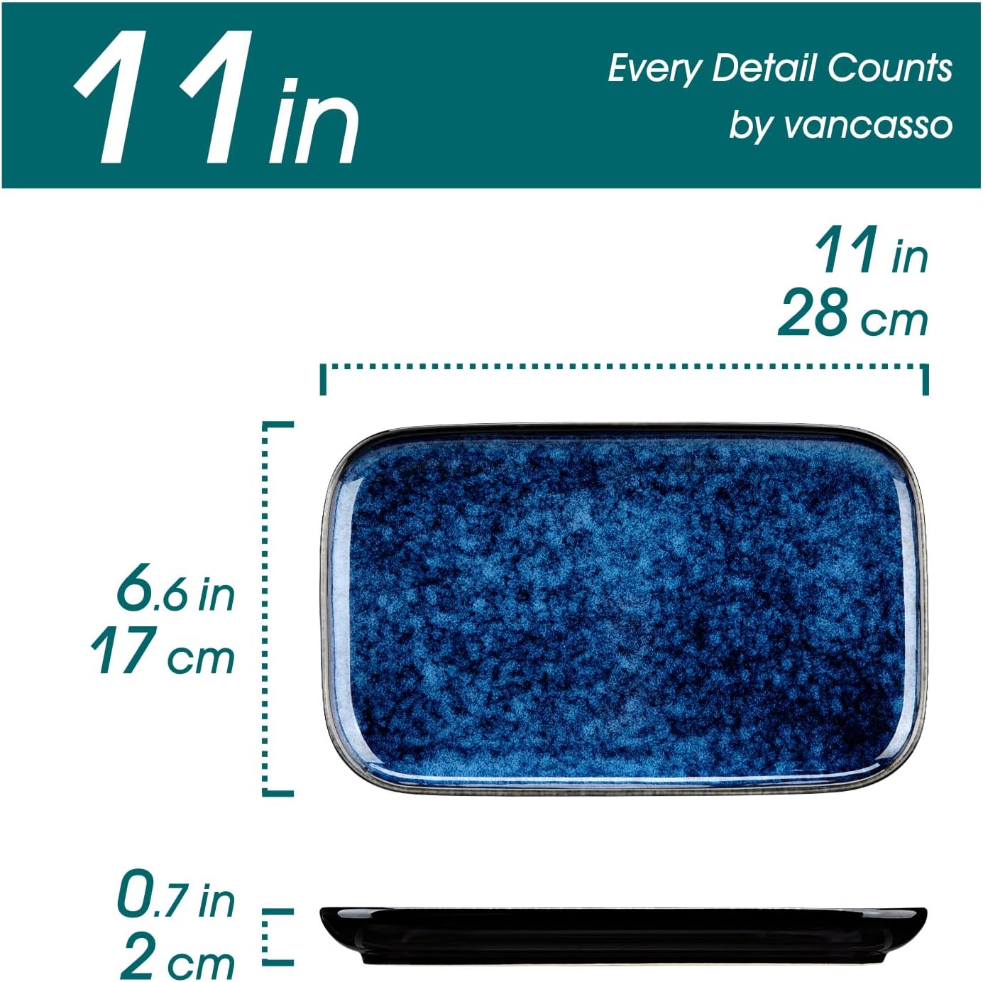 vancasso Stern Serving Platters Set of 3, 15/13/ 11 Inches Rectangular Serving Plates, Blue Serving Trays for Entertaining, Party