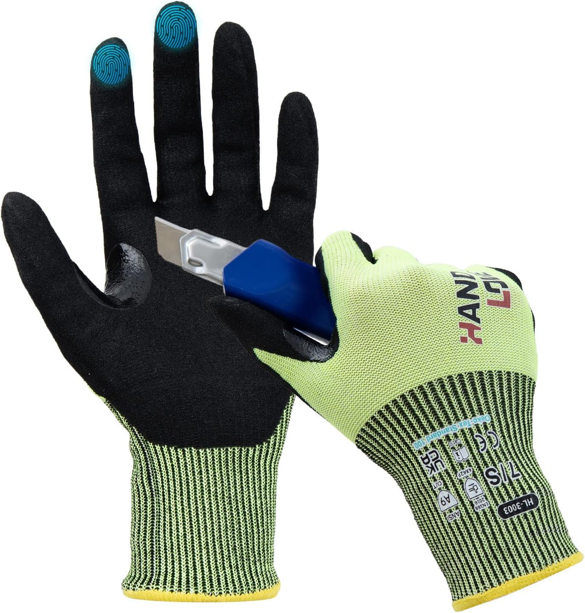 HandLove Cut Resistant Gloves – ANSI A9 Cut Proof Safety Work Gloves | Sandy Nitrile Anti-Slip, Touchscreen, Durable, PFAS Free | Wood Carving, Gardening, Glass Cutting, Car Repair – Yellow,1Pair,M