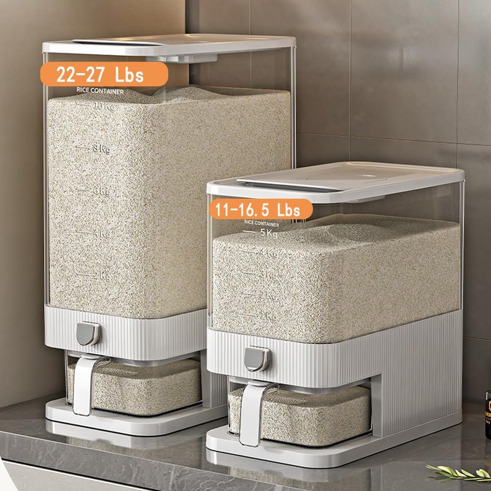 Rice Dispenser,15 Lbs Rice Storage with Measuring Cup and Dial,One-Touch Cereal Dispenser,Sealed Moisture Proof for Rice, Corn,Soybean, Oatmeal (11-16.5 Lbs(5-7.5kg))
