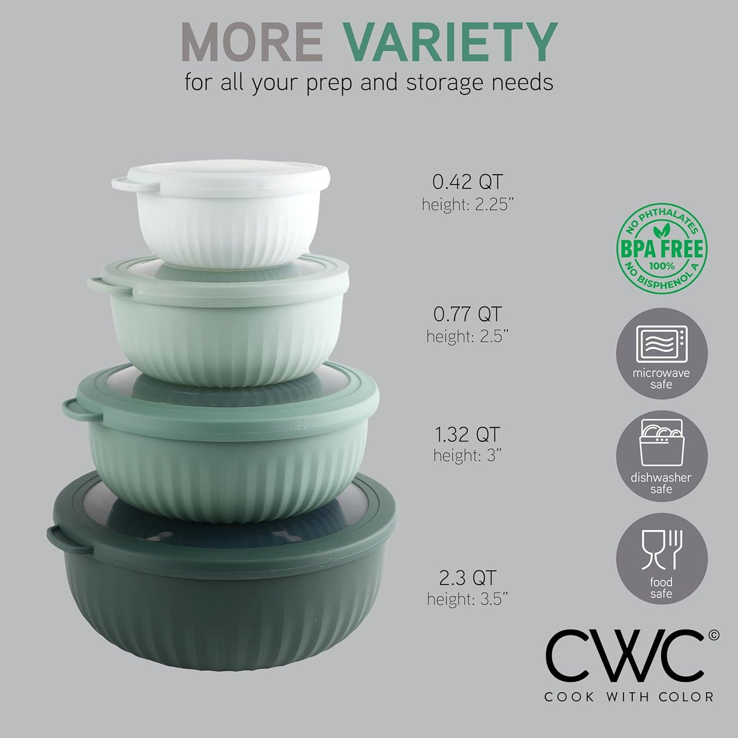 COOK WITH COLOR Prep Bowls with Lids- Wide and Deep Nesting Plastic Small Mixing Bowl Set with Lids, 8 Piece Set - Wide Bowls, Blue