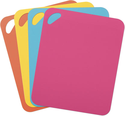 Dexas Heavy Duty Cutting Board Grippmat, Flexible Cutting Boards for Kitchen, Set of 4, Non Slip Plastic Board Cutting Mat 11.5 by 14 Inches Gray, Red, White and Green Set, Kitchen Gadgets