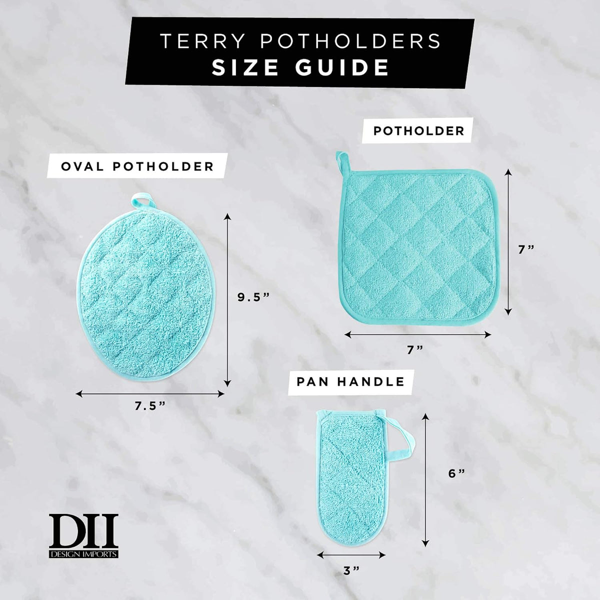 DII Basic Terry Collection Quilted 100% Cotton, Pan Handle, Nautical Blue