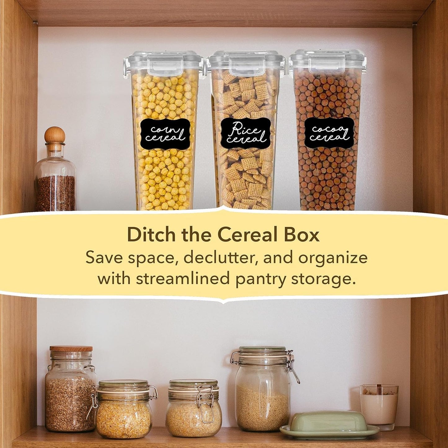 Simply Gourmet Airtight Flour and Sugar Containers with Lids – 3 Piece Kitchen Pantry Organization Set, BPA-Free Clear Plastic, Stackable Canisters for Baking Ingredients, Rice, Snacks, Cereal