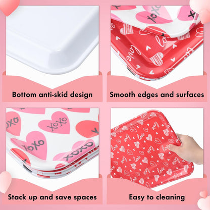 4 Pcs Valentine's Day Serving Tray 13 x 10 Inch Heart Reusable Serving Platter Melamine Dessert Plate Dish for Valentine's Day Party Decorations Supplies
