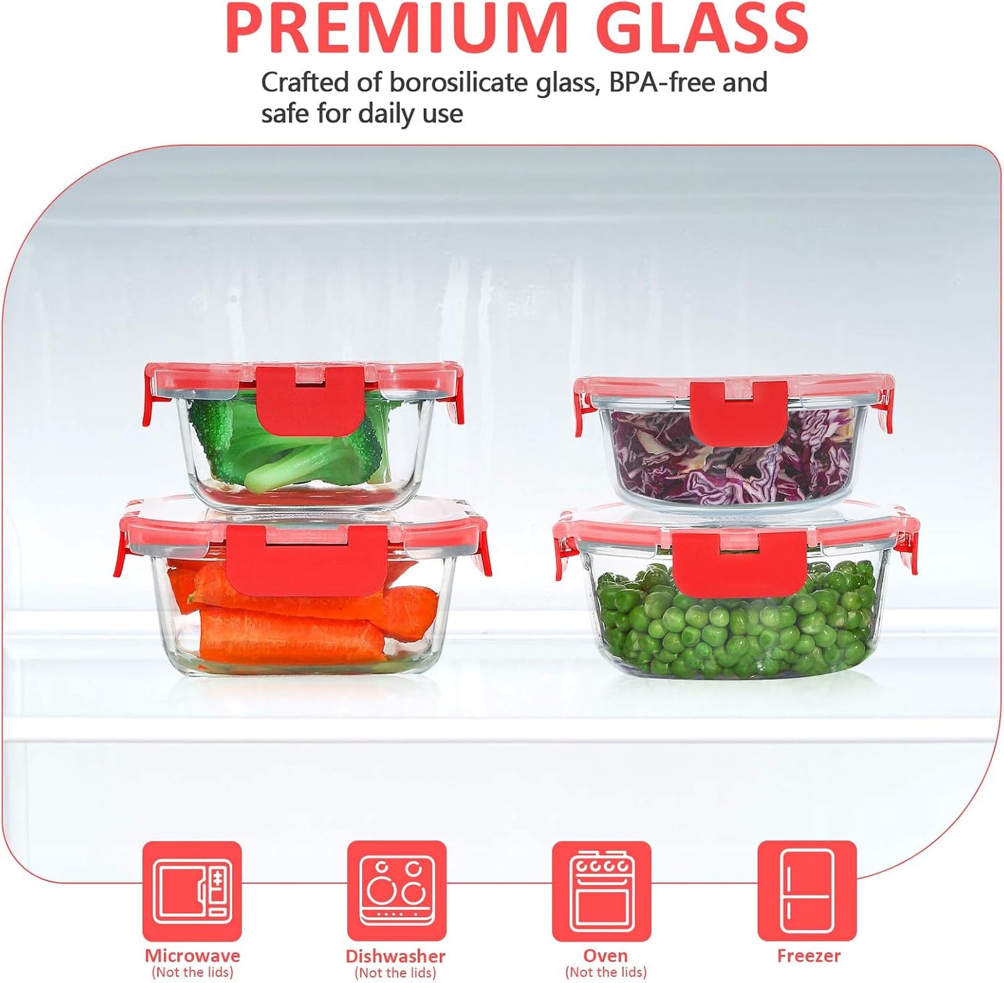KOMUEE 24 Pieces Glass Food Storage Containers Set, Meal Prep Containers-Stackable Airtight Glass Storage Containers with lids,Freezer, Microwave, Oven Safe,Green
