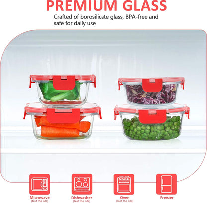 KOMUEE 24 Pieces Glass Food Storage Containers Set, Meal Prep Containers-Stackable Airtight Glass Storage Containers with lids,Freezer, Microwave, Oven Safe,Green