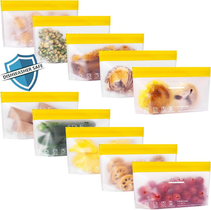 SPLF 10 Pack Stand-Up Reusable Quart Freezer Bags Dishwasher Safe, Extra Thick Leakproof 1 Quart Food Storage Bags, BPA Free Bags for Meal Prep, Sandwich, Snack, Fridge Organization