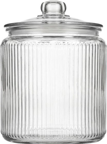1 Gallon Glass Cookie Jar with Lid – Glass Jar with Lid - Airtight Food Storage Container for Cookies, Candy, Flour, Dog Treats – Clear Large Kitchen Jar for Pantry - Glass Containers with Lids