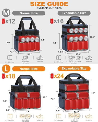 Pritent Lunch Box For Men Women Double Deck Insulated Lunch Bag For Men Woman Leakproof Expandable Cooler Bag with Adjustable Shoulder Strap for Kids Shool Work Picnic Camping(Beige,Large)