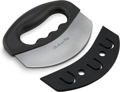 Checkered Chef Salad Chopper Tool - Mezzaluna Knife, Stainless Steel Blade