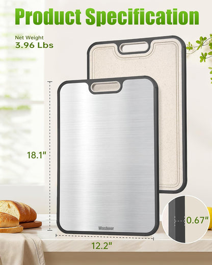 Titanium Cutting Boards for Kitchen, Non Toxic 2-in-1 Cutting Board Double Sided, Food Grade Chopping Boards for Fresh Meat Vegetable, Easy to Clean Large Size 16”×11”