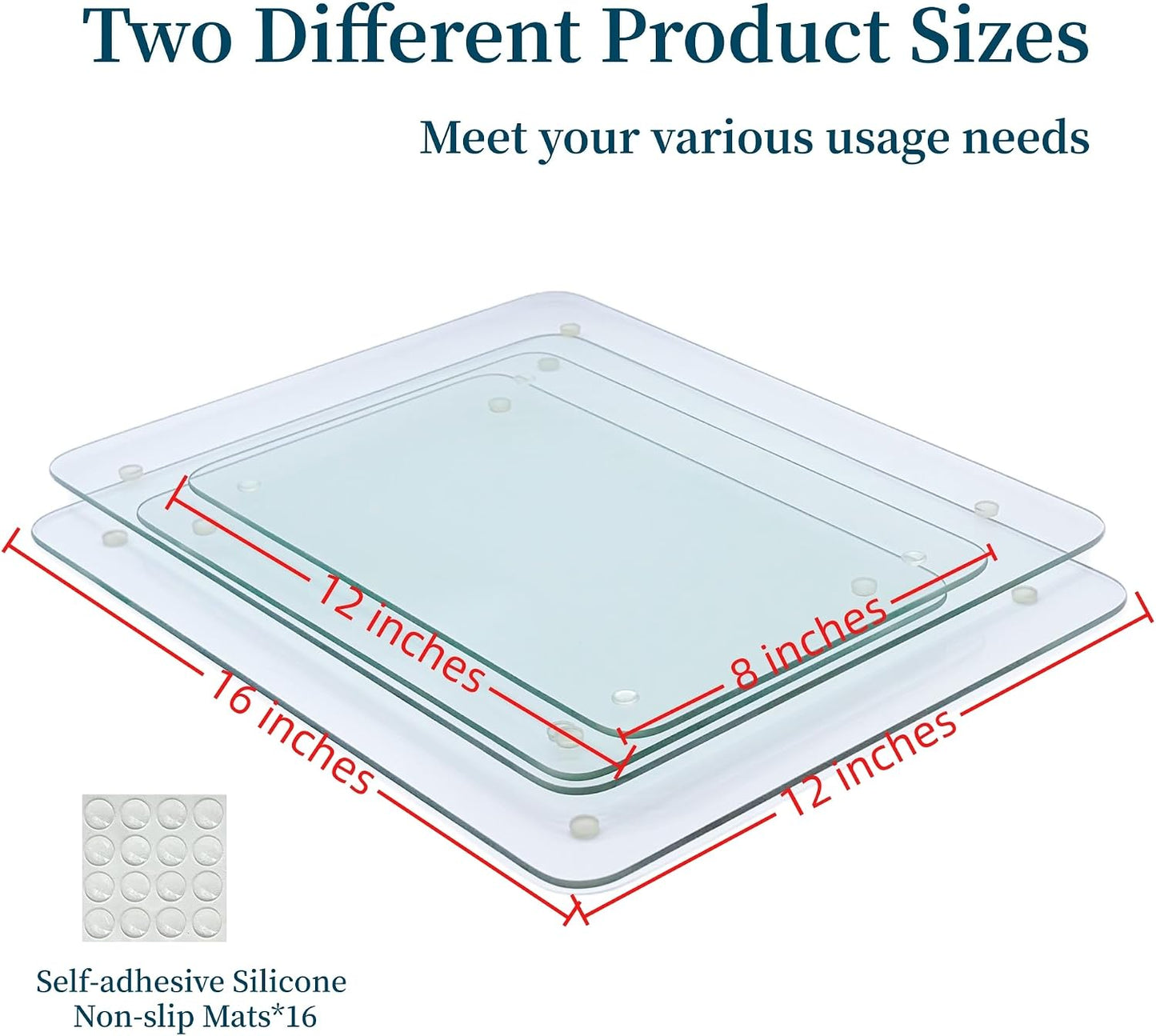 Set of 4 Tempered Glass Cutting Boards for Kitchen, Clear Chopping Board with Non-slip Rubber Feet for Countertop, Rectangle Chopping Block Long Lasting Shatter-Resistant Heat-Resistant, 2 Size